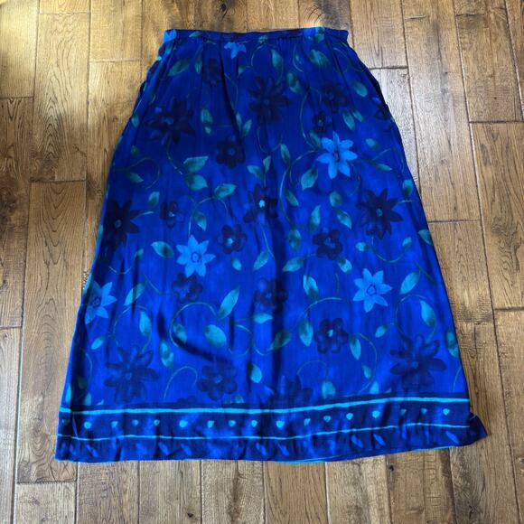 Vintage Ali Miles Womens BlueFloral Blouse Top XL & Skirt Set Sz 16 Made in USA - Picture 7 of 13